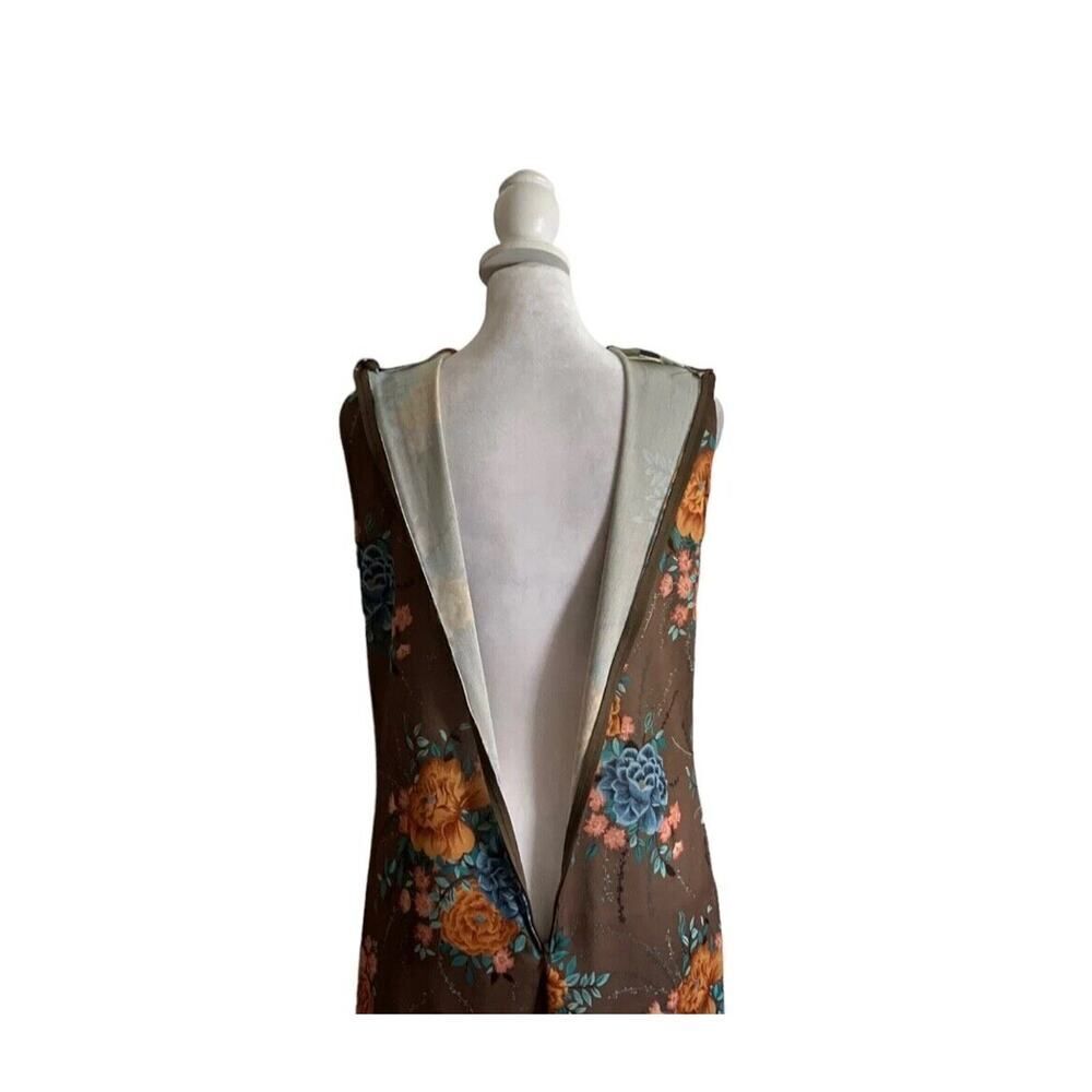 Vintage 1970s Sears Dress Cardigan Taupe Floral 2 Piece Set Maxi US Size 10 - Picture 9 of 16